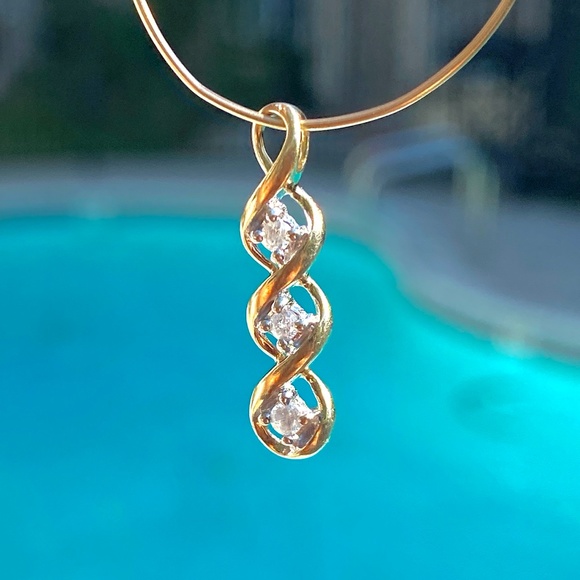 10KY Gold 3 Diamond Drop Pendant Triple Infinity - Picture 6 of 8